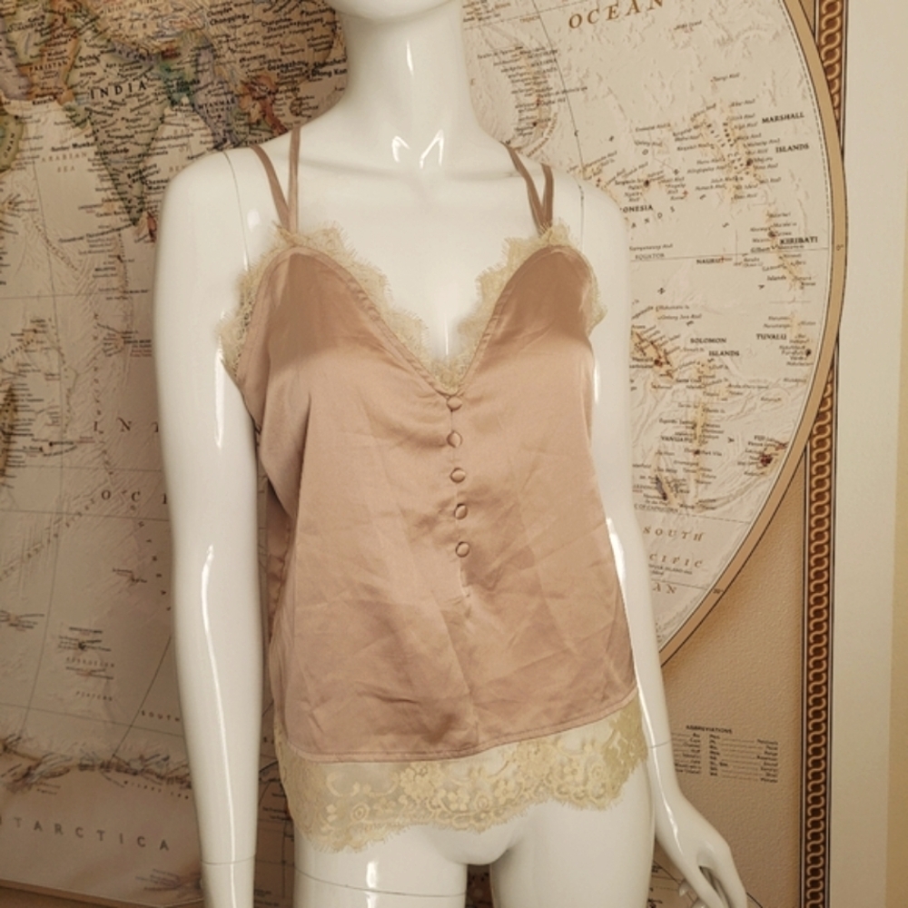 Boohoo satin nude cami criss-cross straps lace fairy feminine Y2k sexy NWOT 2